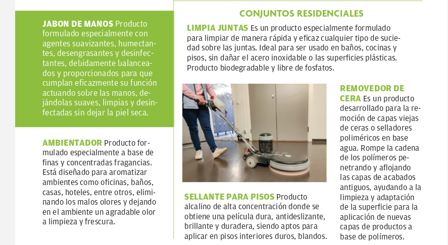 Productos de limpieza ecológica para el hogar y conjuntos residenciales